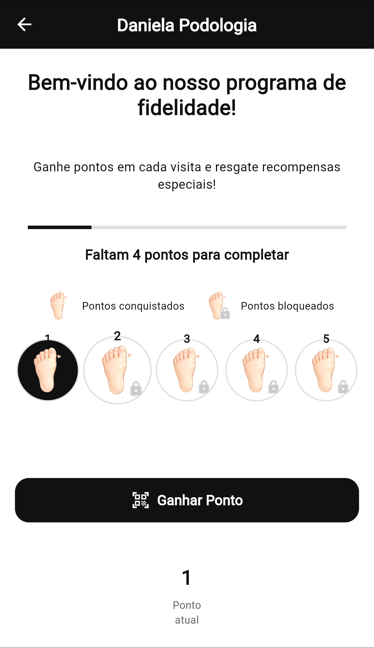 Tela de progresso da fidelidade da clínica