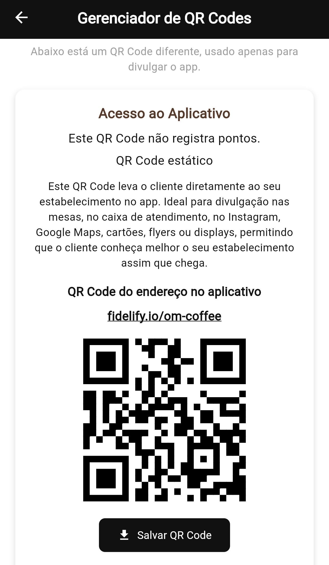 QR de acesso ao espaço digital no painel