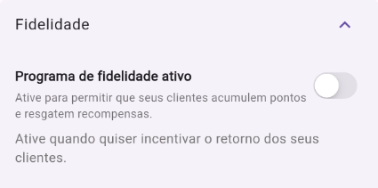 Fidelidade desativada no painel