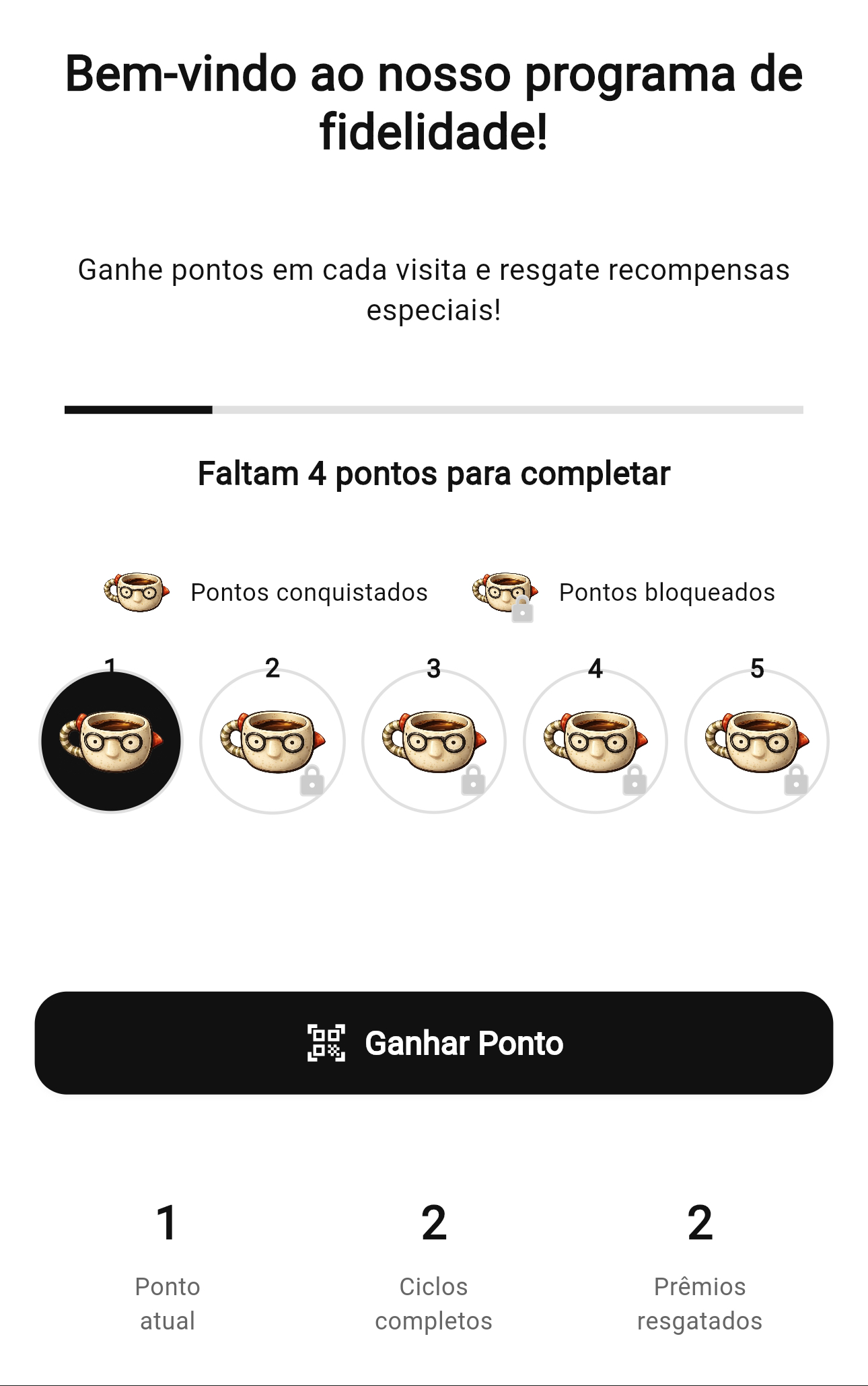 Tela de progresso da fidelidade